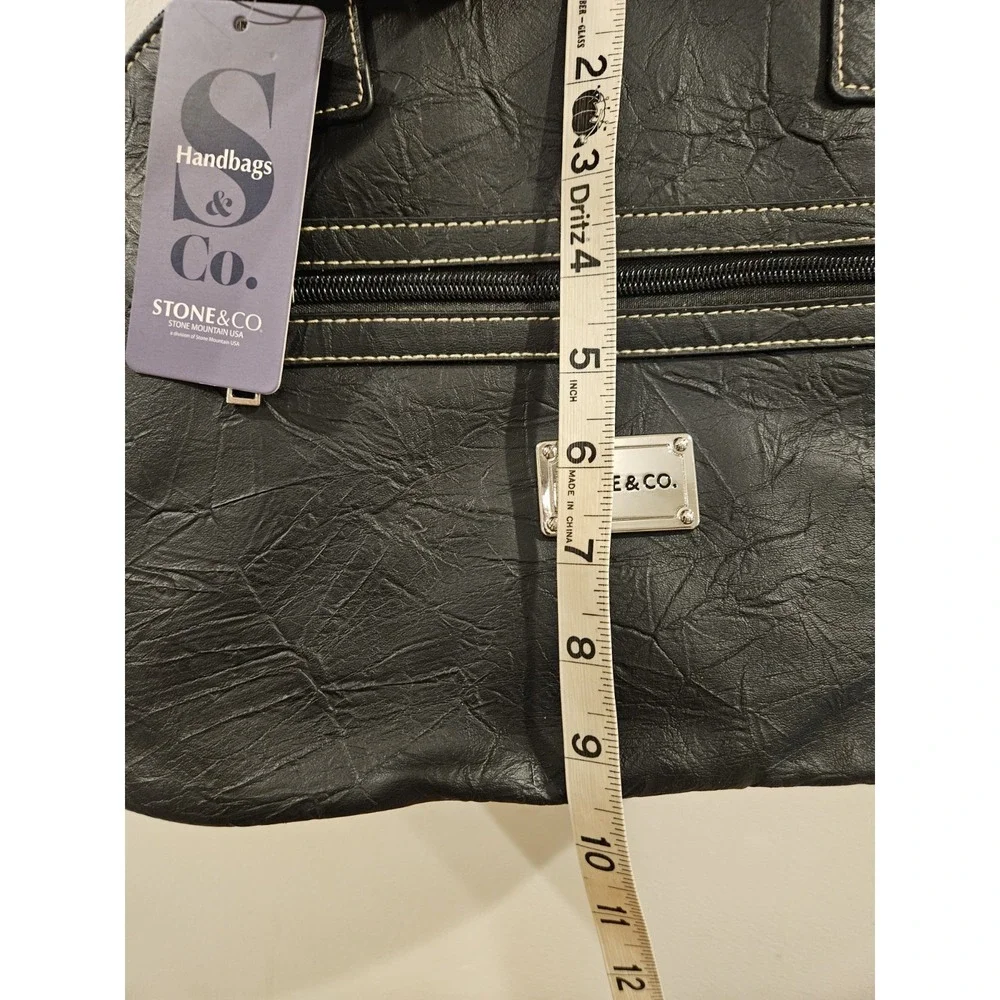 Stone & Co. Nancy Large Dome Satchel Black Purse White‎ Stitch NEW